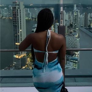 Cloud Print Cut Out Midi Dress